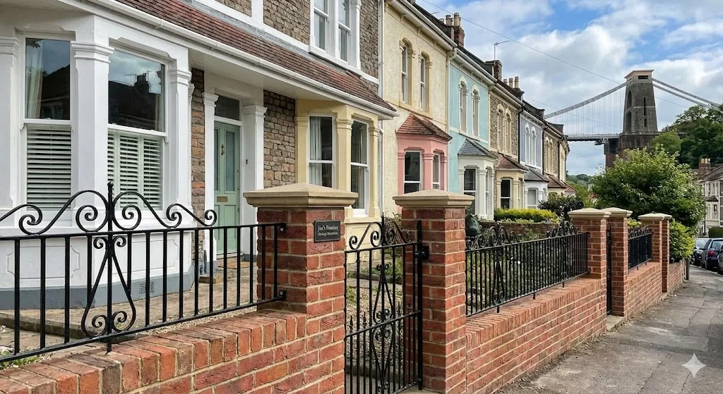 Victorian style black iron railings and gate on a Bristol terrace house.