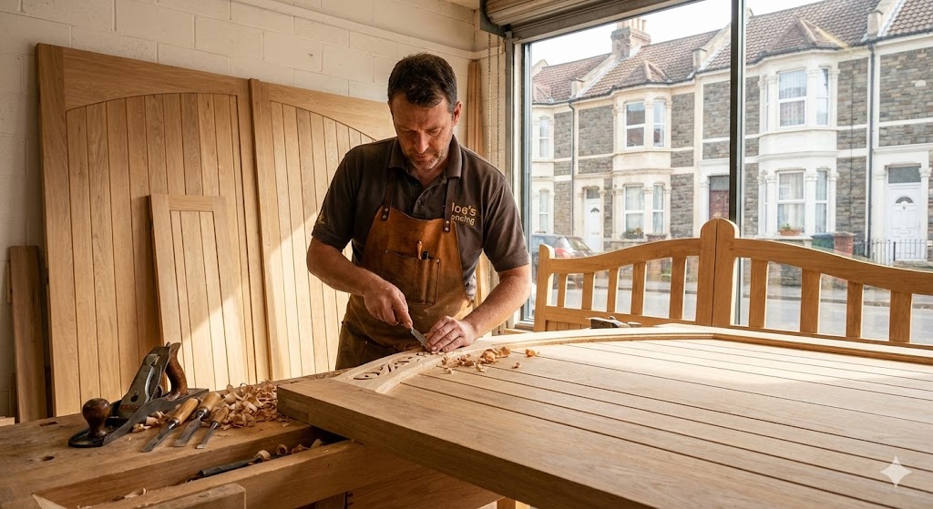 Bespoke timber gate showing Z-brace construction and heavy duty T-hinges.