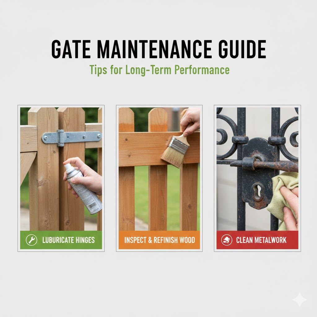 * Applying white lithium grease to gate hinges for maintenance