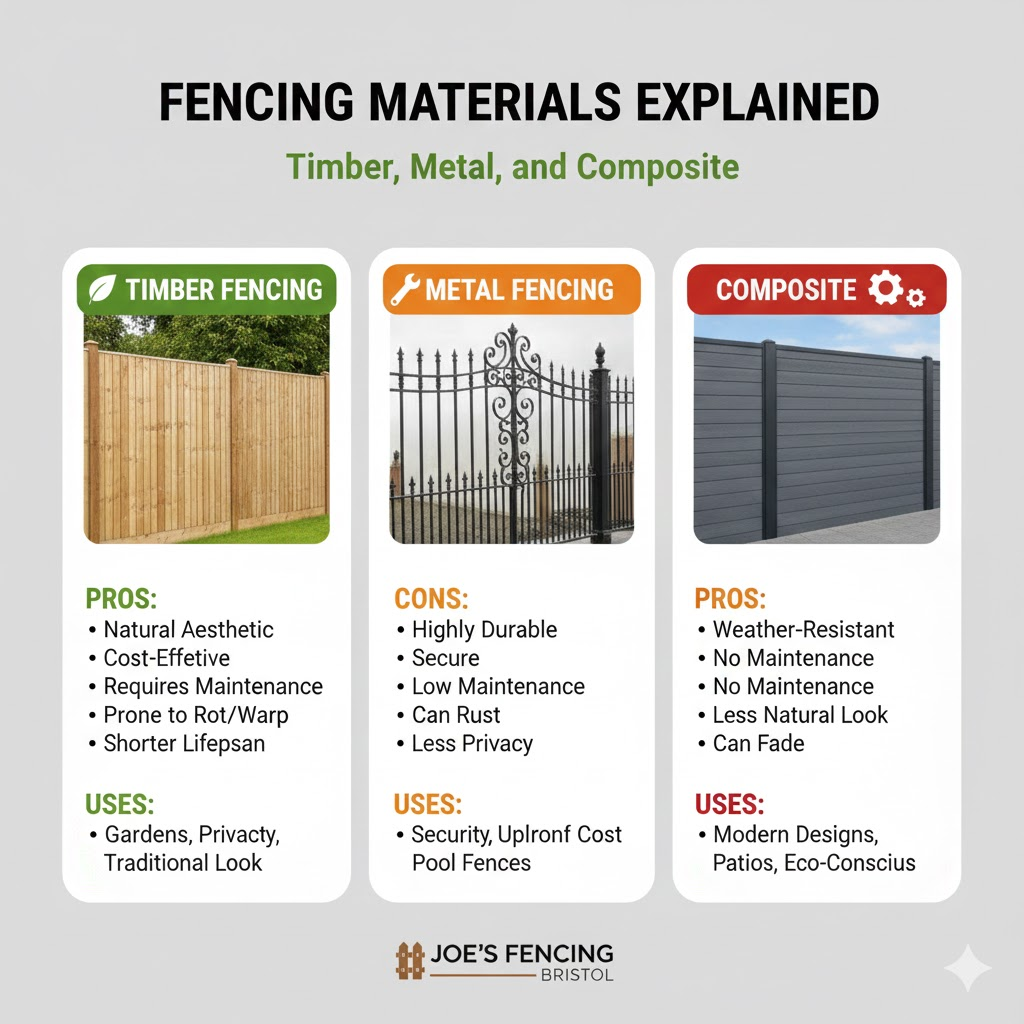* Comparison of Timber, Metal, and Composite fencing materials