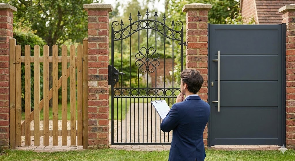 [Different types of driveway and garden gates timber metal composite]