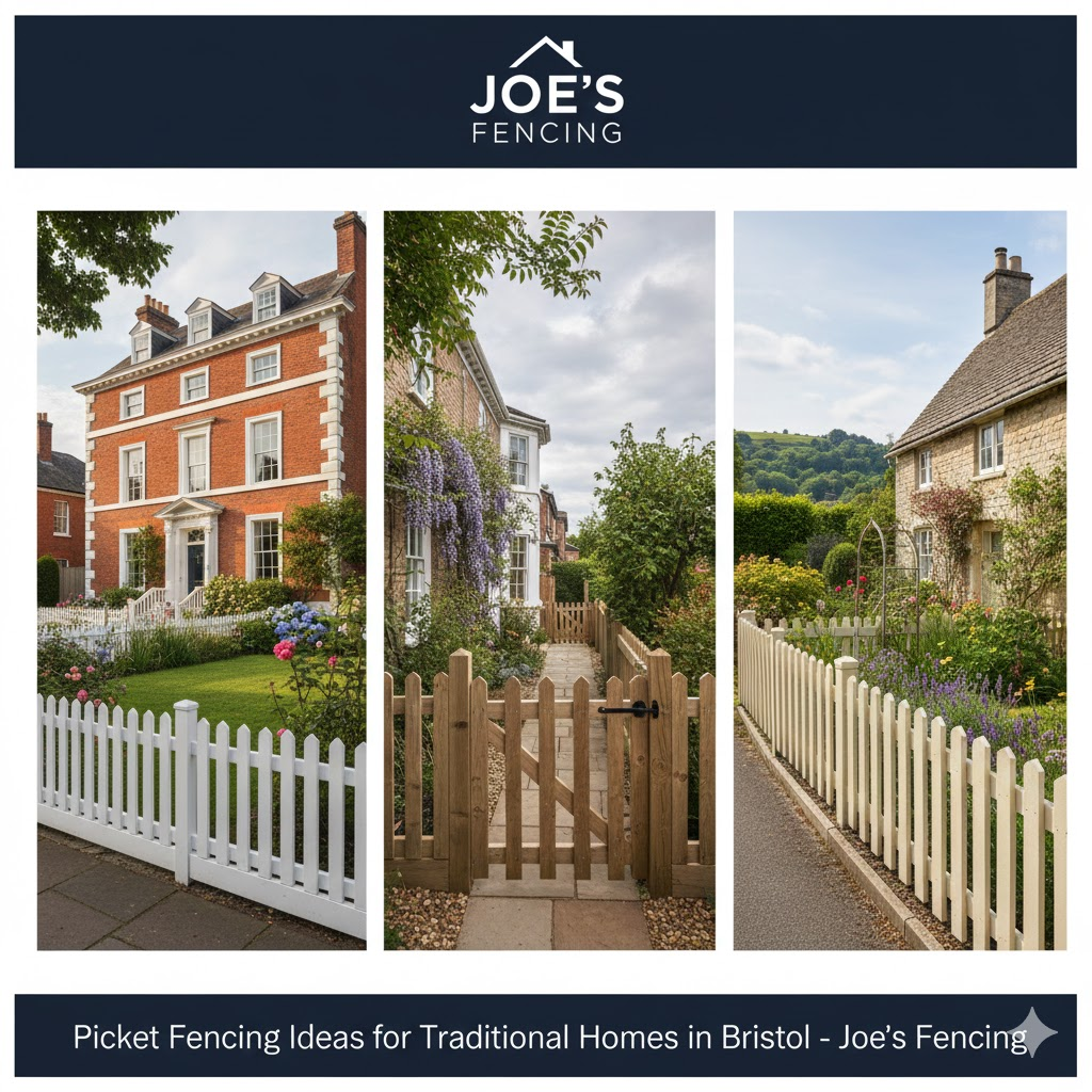[White picket fencing and gate on a Victorian home in Bristol]