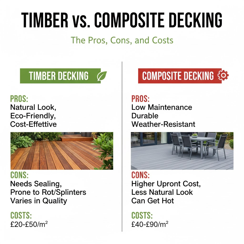 * Comparison of timber decking vs composite decking materials