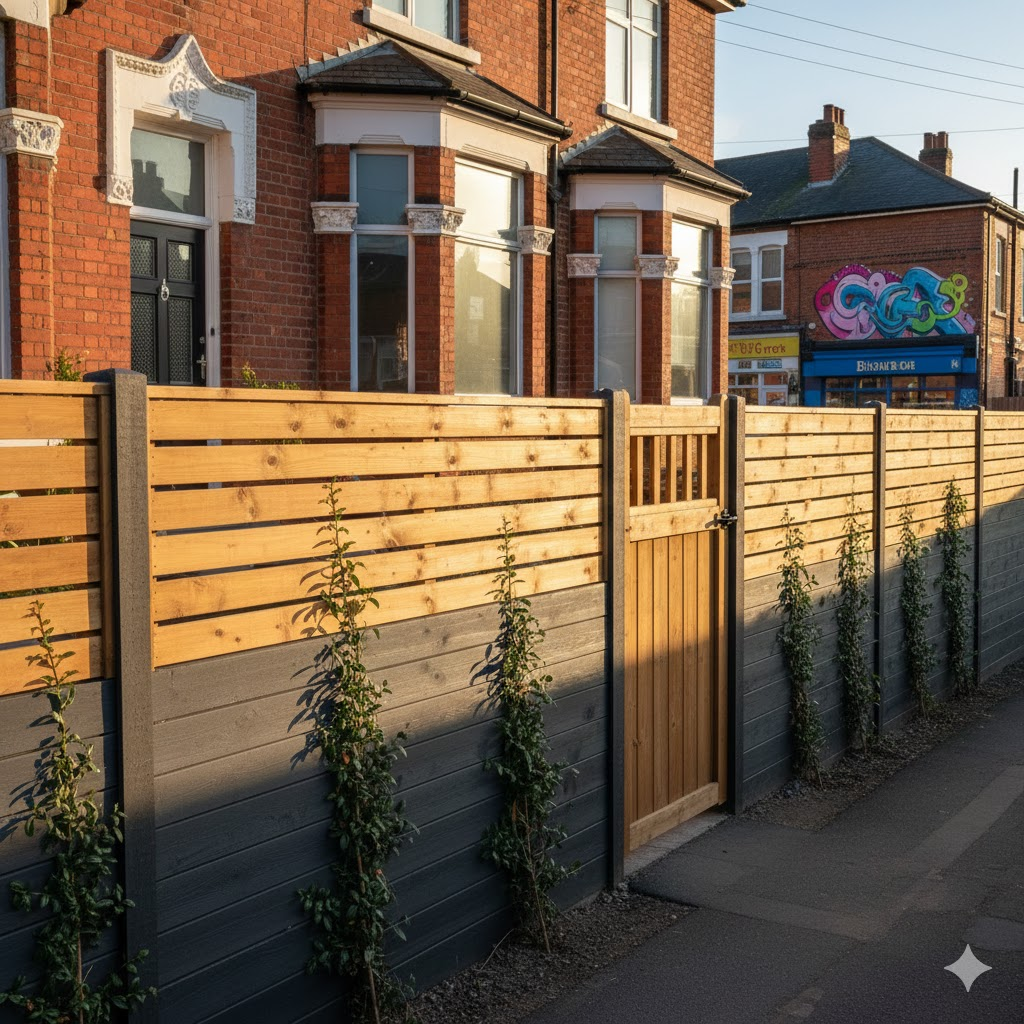 * Contemporary horizontal timber fencing in a Southville Bristol garden
