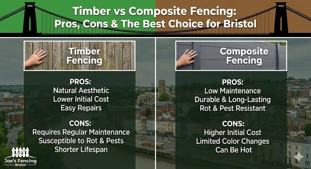 [Comparison of timber vs composite garden fencing in a Bristol garden]