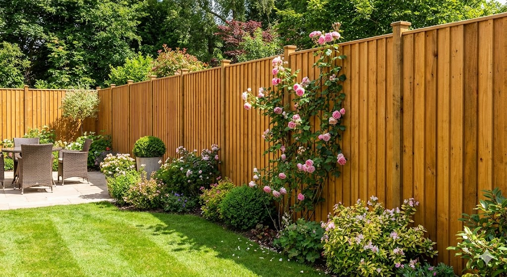 [Comparison of different garden fence types including featheredge and composite fencing]