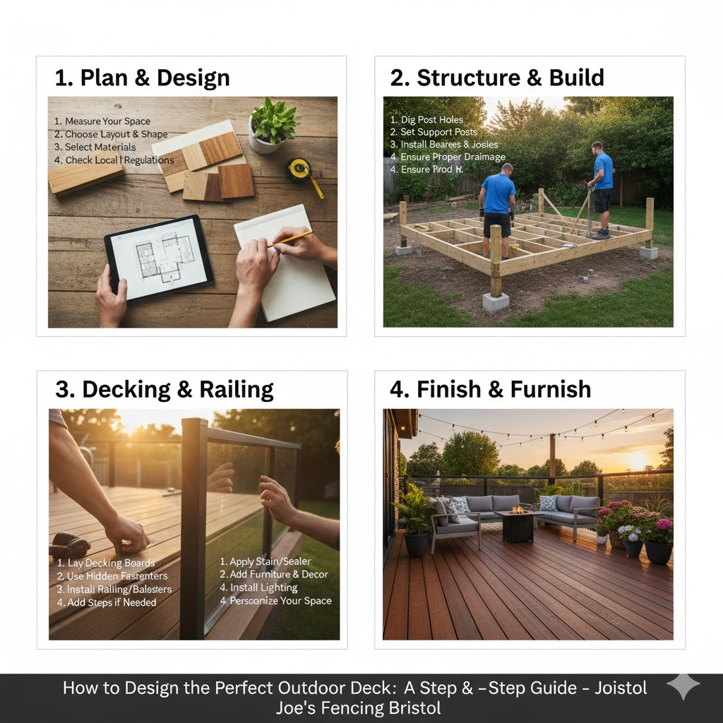 * Garden deck design plan showing zones and layout