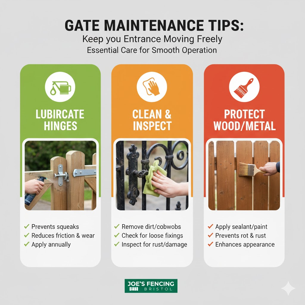 [Lubricating garden gate hinges to prevent squeaking and sticking]