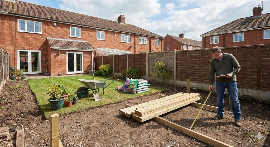 [Preparing a garden for landscaping work and site access]