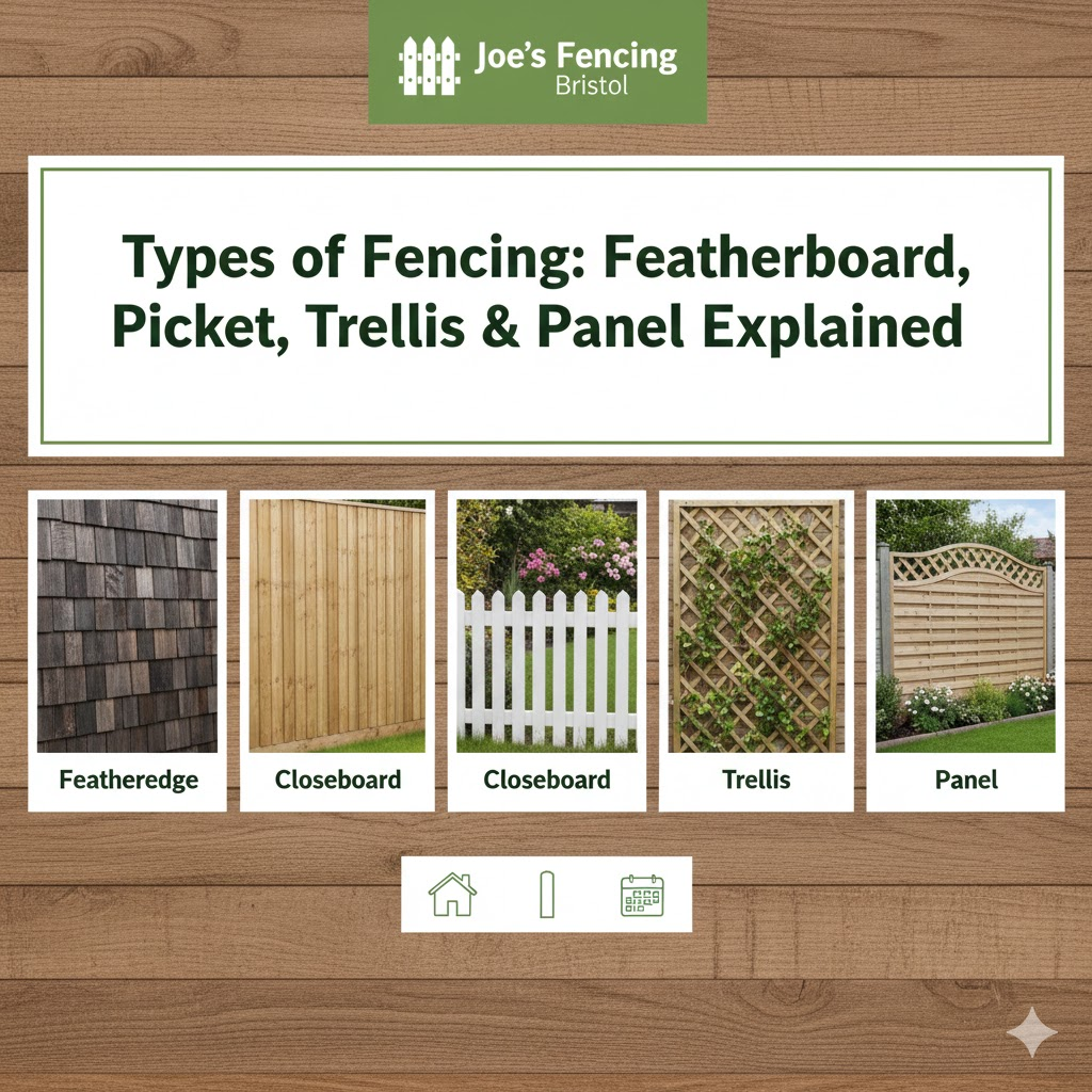 [Comparison of Featheredge, Panel, Picket and Trellis fencing styles]