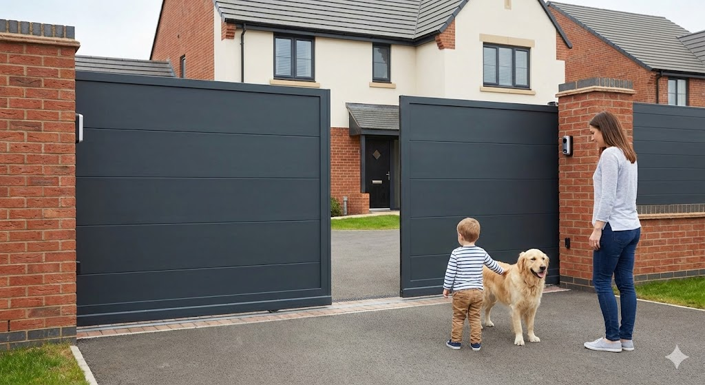 [Safety edges on electric gates for child and pet protection]