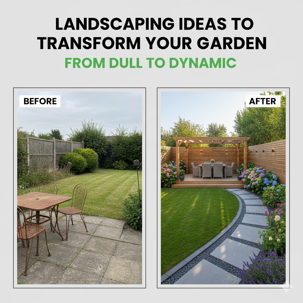 * Complete garden landscaping transformation with patio and raised beds