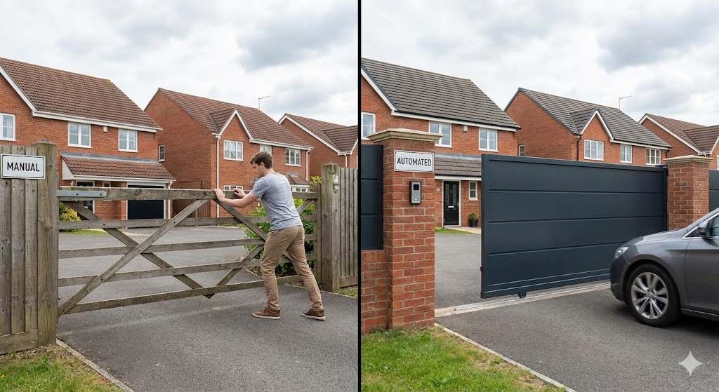 [Comparison of manual driveway gates vs electric automated gates]