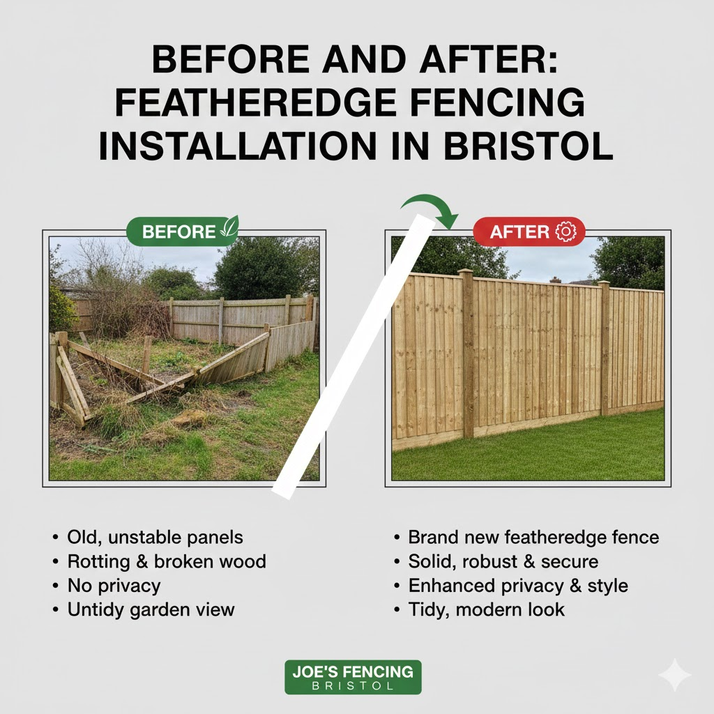 [Before and after featheredge fencing installation in Bristol]