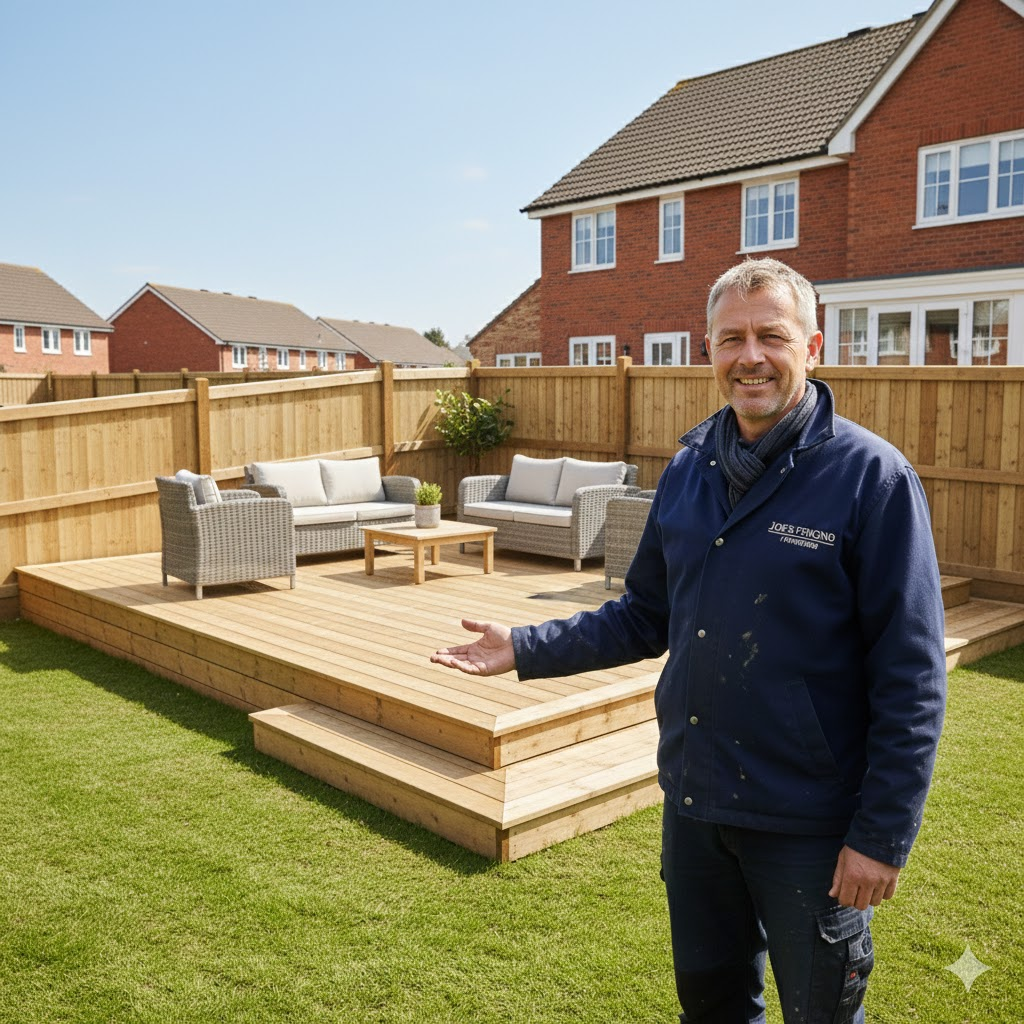 * Raised decking installation in Redland Bristol on a sloping garden