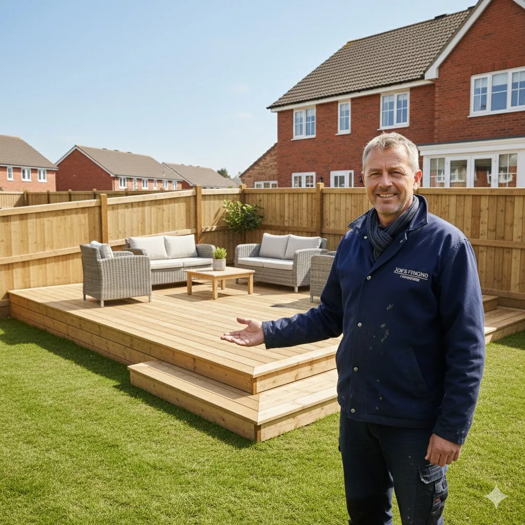 * Raised decking installation in Redland Bristol on a sloping garden